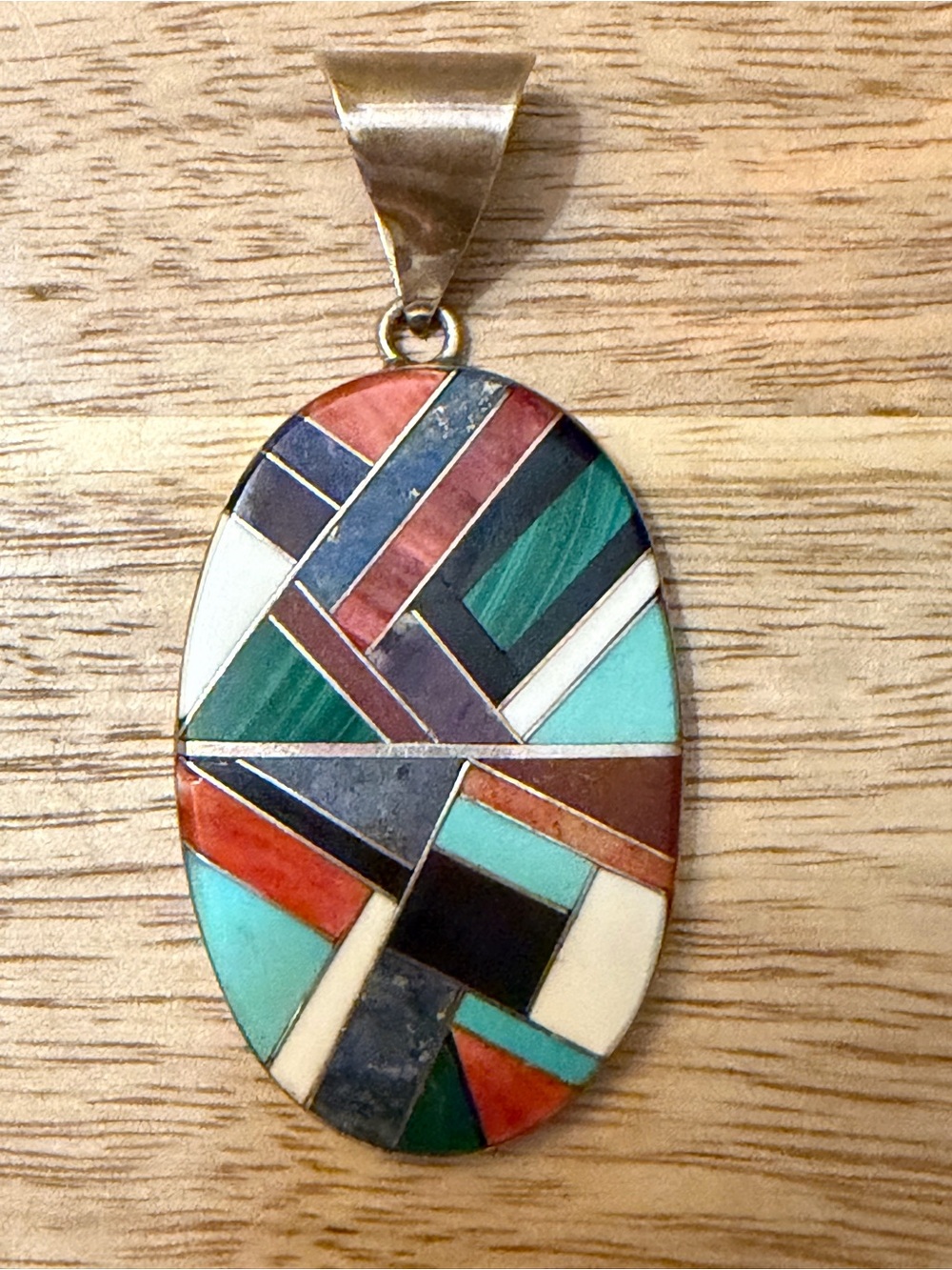 VTG Navajo Multicolor Inlay Oval Pendant - Women Jewelry - Sterling Silver